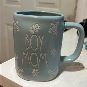 Rae Dunn Light Blue Mug “Boy Mom” Preowned sat on shelf